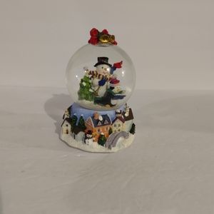 7" Vintage Snowman With Penguin Musical Christmas Snow Globe